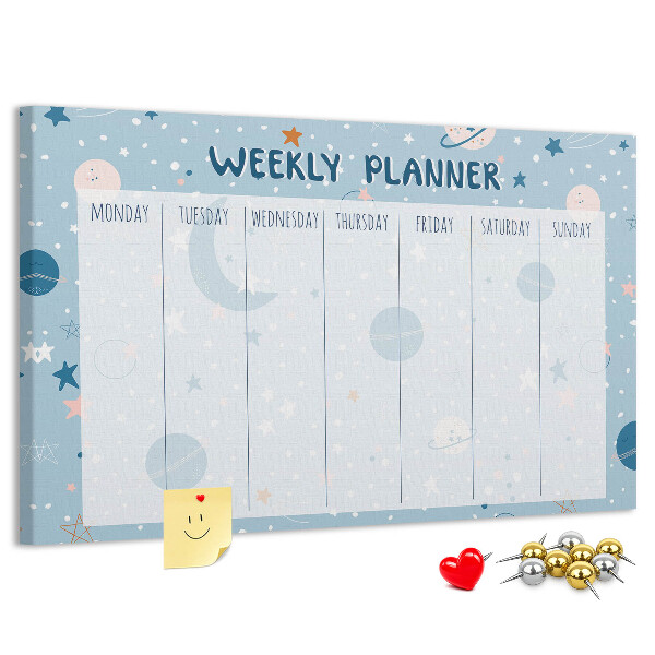 Tablero de anuncios con diseño de agenda semanal futurista