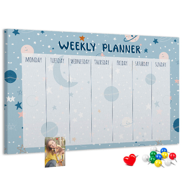 Tablero de anuncios con diseño de agenda semanal futurista