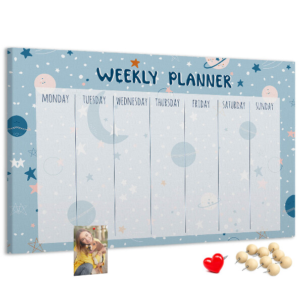 Tablero de anuncios con diseño de agenda semanal futurista