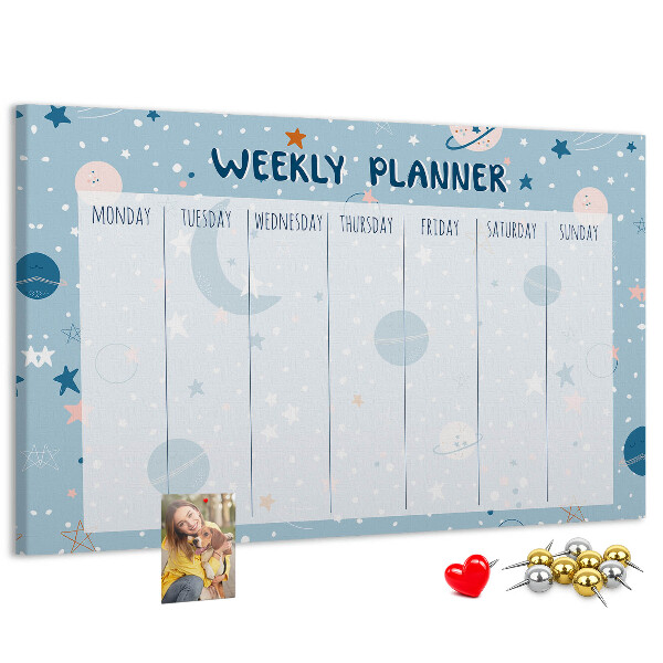 Tablero de anuncios con diseño de agenda semanal futurista