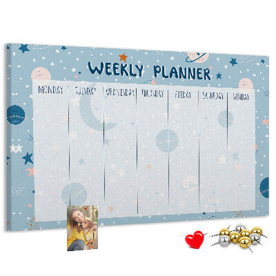 Tablero de anuncios con diseño de agenda semanal futurista