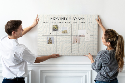 Tablero de corcho decorado agenda mensual con diseño minimalista