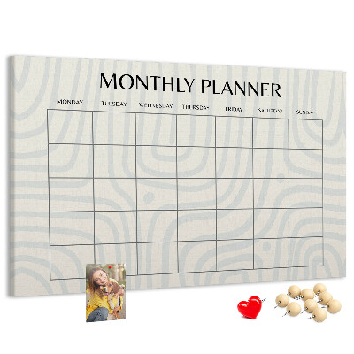 Tablero de corcho decorado agenda mensual con diseño minimalista