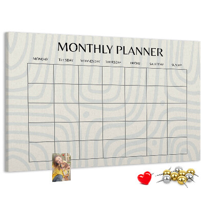 Tablero de corcho decorado agenda mensual con diseño minimalista