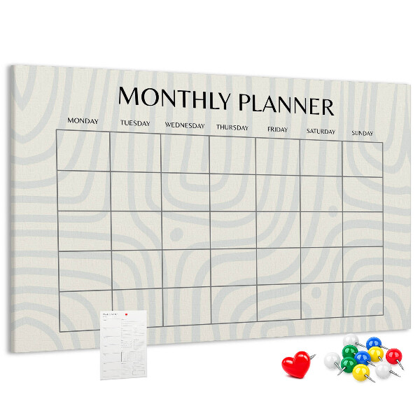 Tablero de corcho decorado agenda mensual con diseño minimalista