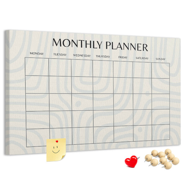 Tablero de corcho decorado agenda mensual con diseño minimalista