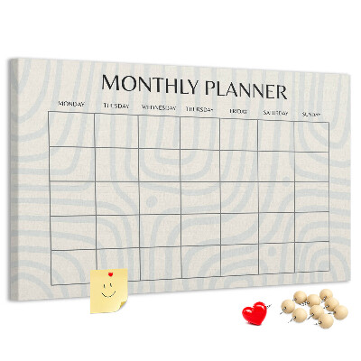 Tablero de corcho decorado agenda mensual con diseño minimalista