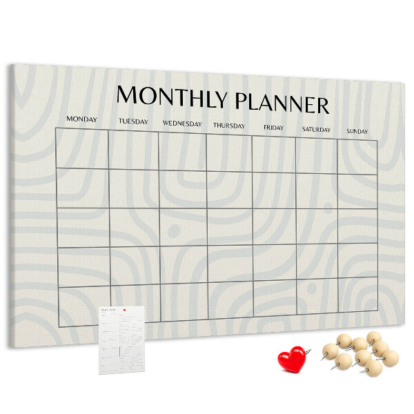 Tablero de corcho decorado agenda mensual con diseño minimalista