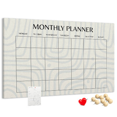Tablero de corcho decorado agenda mensual con diseño minimalista