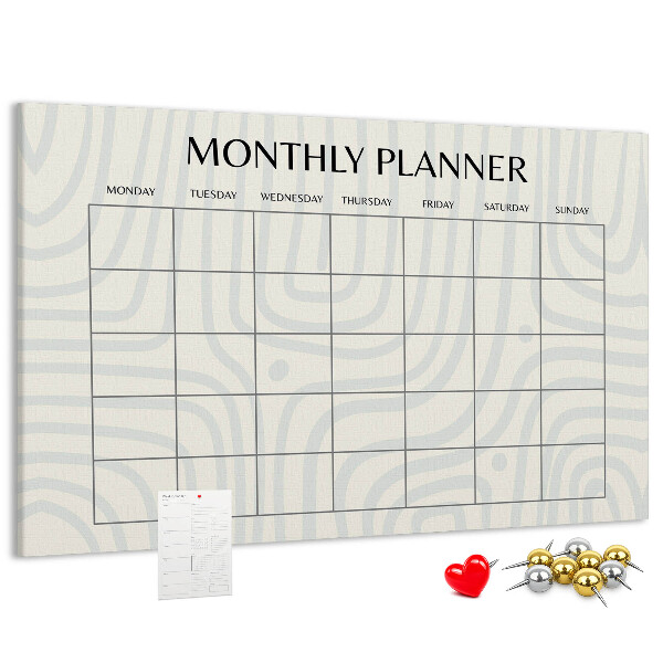 Tablero de corcho decorado agenda mensual con diseño minimalista