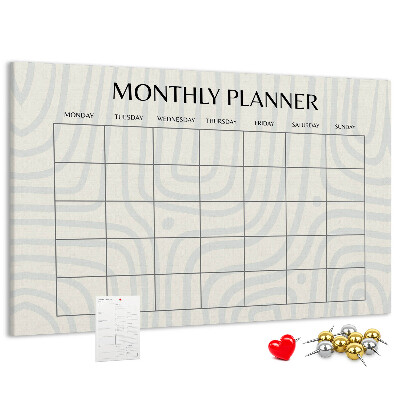Tablero de corcho decorado agenda mensual con diseño minimalista