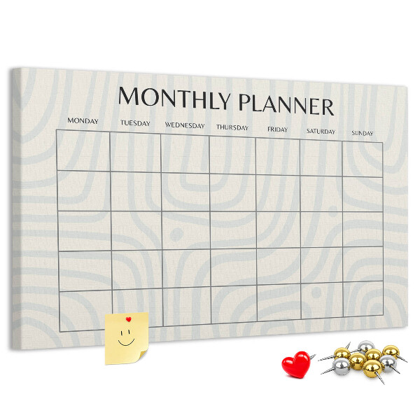Tablero de corcho decorado agenda mensual con diseño minimalista
