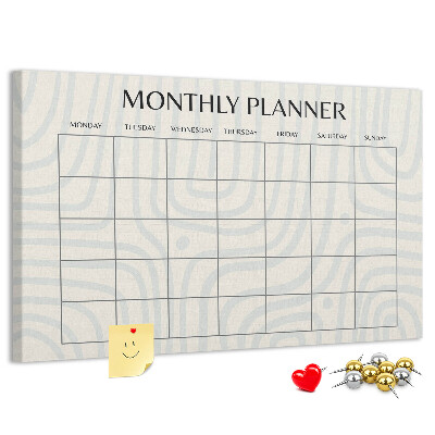 Tablero de corcho decorado agenda mensual con diseño minimalista