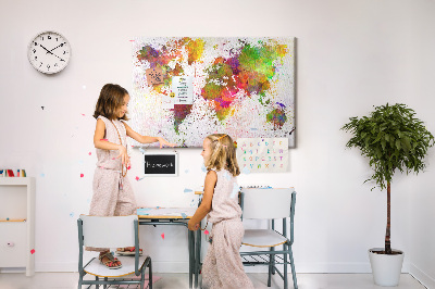 Tablero de anuncios diseño de mundo colorido con salpicaduras de pintura