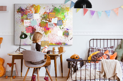 Tablero de anuncios diseño de mundo colorido con salpicaduras de pintura