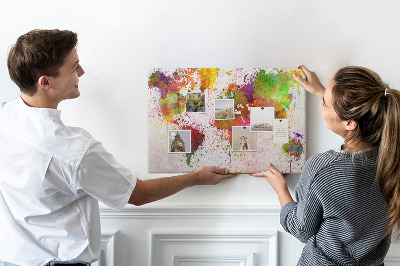 Tablero de anuncios diseño de mundo colorido con salpicaduras de pintura