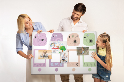 Tablero de anuncios con diseño de cámaras en tonos pastel