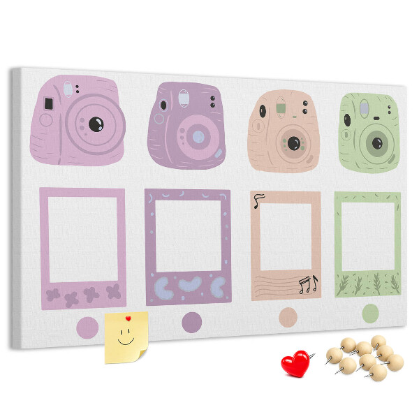 Tablero de anuncios con diseño de cámaras en tonos pastel