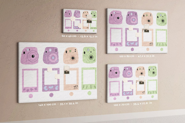Tablero de anuncios con diseño de cámaras en tonos pastel