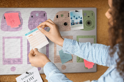 Tablero de anuncios con diseño de cámaras en tonos pastel