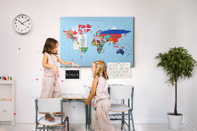 Tablero de corcho decorado mapa del mundo con banderas de países