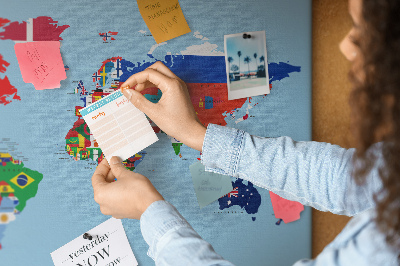 Tablero de corcho decorado mapa del mundo con banderas de países