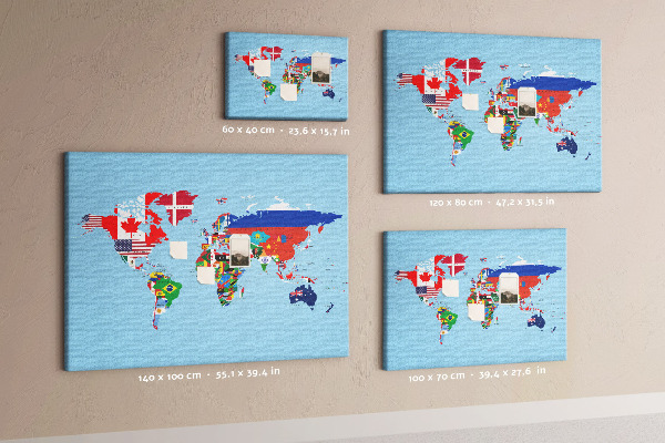 Tablero de corcho decorado mapa del mundo con banderas de países