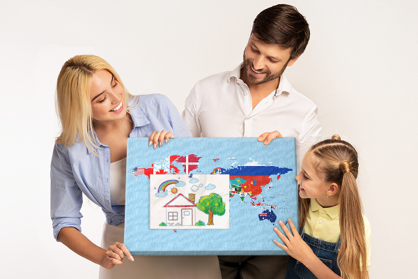 Tablero de corcho decorado mapa del mundo con banderas de países
