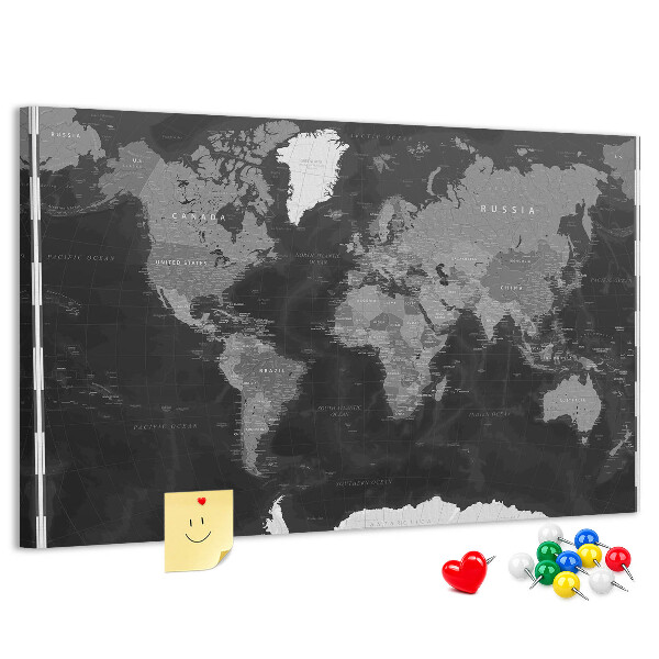 Tablero de anuncios mapa mundial negro con los contornos de los países