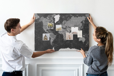 Tablero de anuncios mapa mundial negro con los contornos de los países