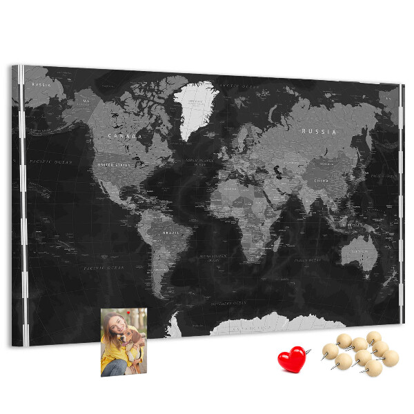 Tablero de anuncios mapa mundial negro con los contornos de los países