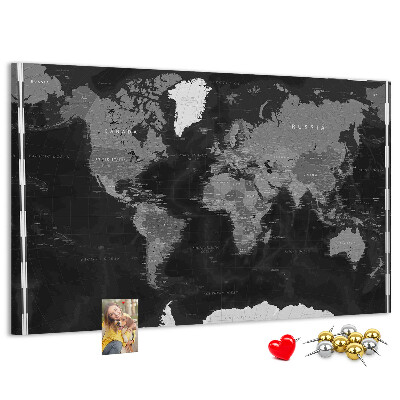 Tablero de anuncios mapa mundial negro con los contornos de los países