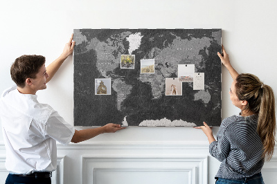 Tablero de anuncios mapa mundial negro con los contornos de los países