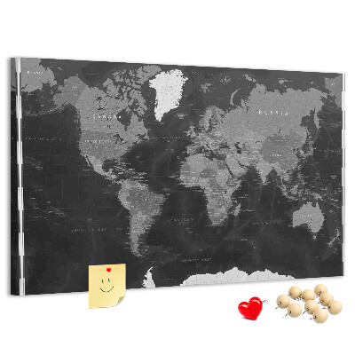 Tablero de anuncios mapa mundial negro con los contornos de los países