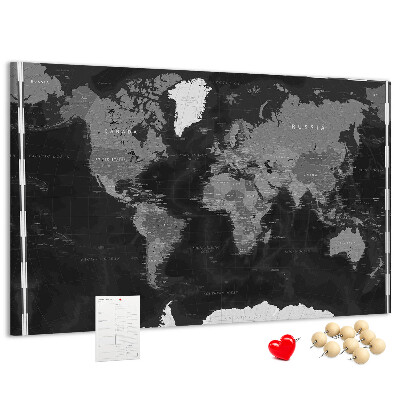 Tablero de anuncios mapa mundial negro con los contornos de los países