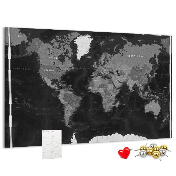 Tablero de anuncios mapa mundial negro con los contornos de los países