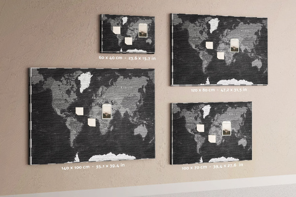 Tablero de anuncios mapa mundial negro con los contornos de los países