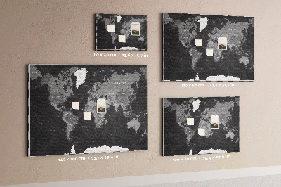 Tablero de anuncios mapa mundial negro con los contornos de los países