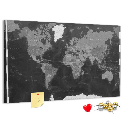 Tablero de anuncios mapa mundial negro con los contornos de los países