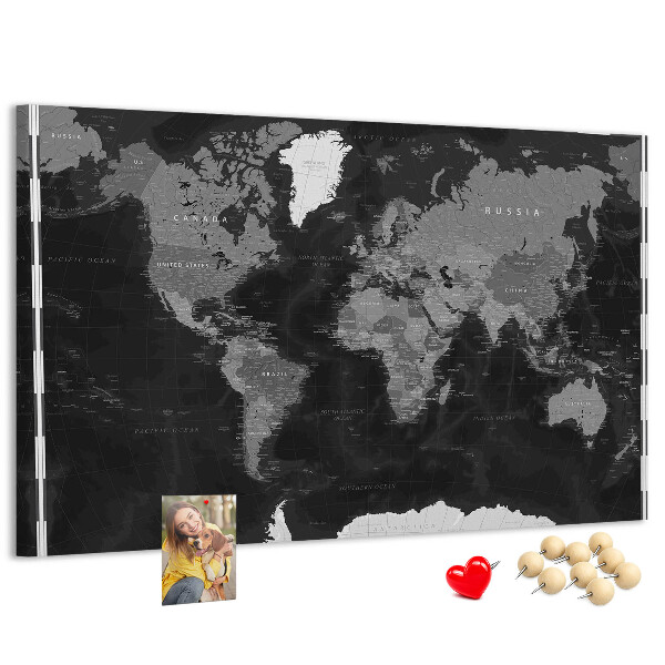 Tablero de anuncios mapa mundial negro con los contornos de los países
