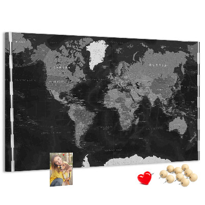 Tablero de anuncios mapa mundial negro con los contornos de los países