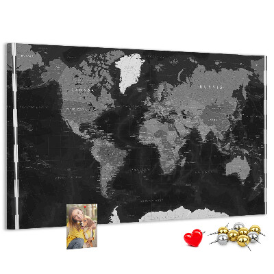 Tablero de anuncios mapa mundial negro con los contornos de los países