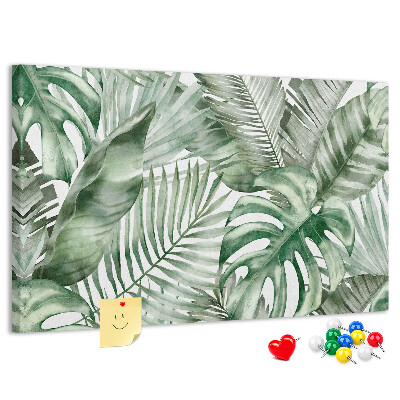 Pizarra de corcho Hojas tropicales en tonos verdes