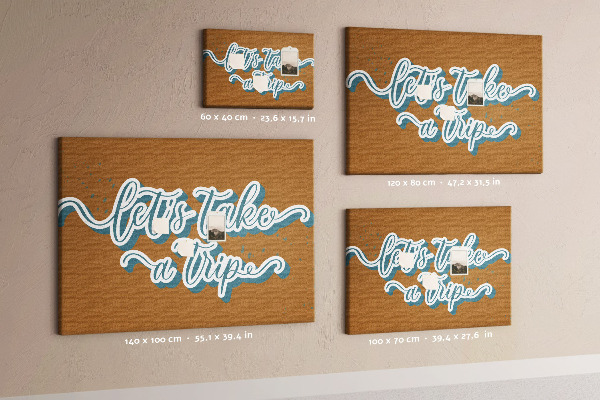 Tablero de corcho decorado Viajemos juntos a lugares desconocidos.