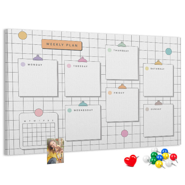Tablero de anuncios planificador semanal con toques de color
