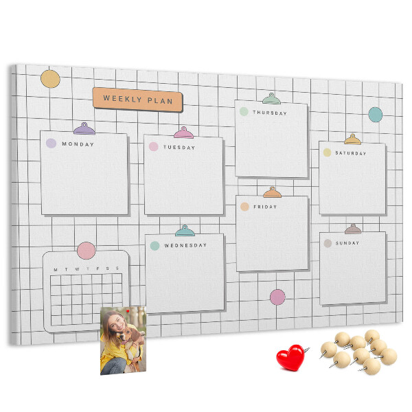 Tablero de anuncios planificador semanal con toques de color