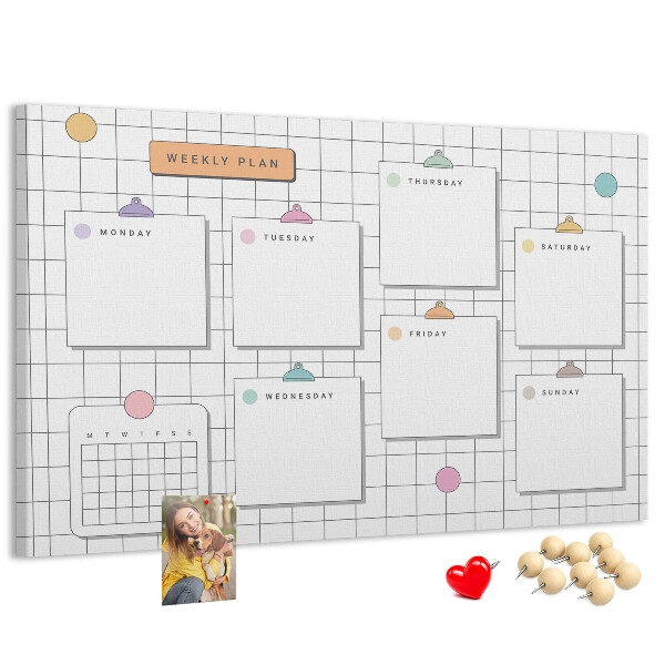 Tablero de anuncios planificador semanal con toques de color