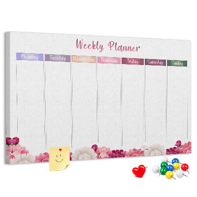Tablero de anuncios agenda semanal con diseño floral