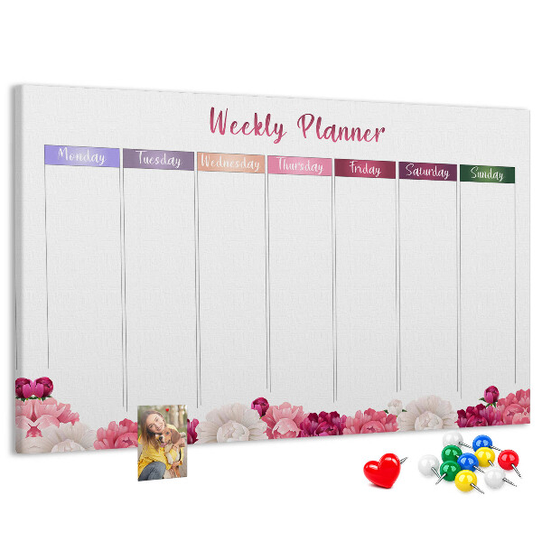 Tablero de anuncios agenda semanal con diseño floral