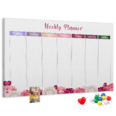 Tablero de anuncios agenda semanal con diseño floral